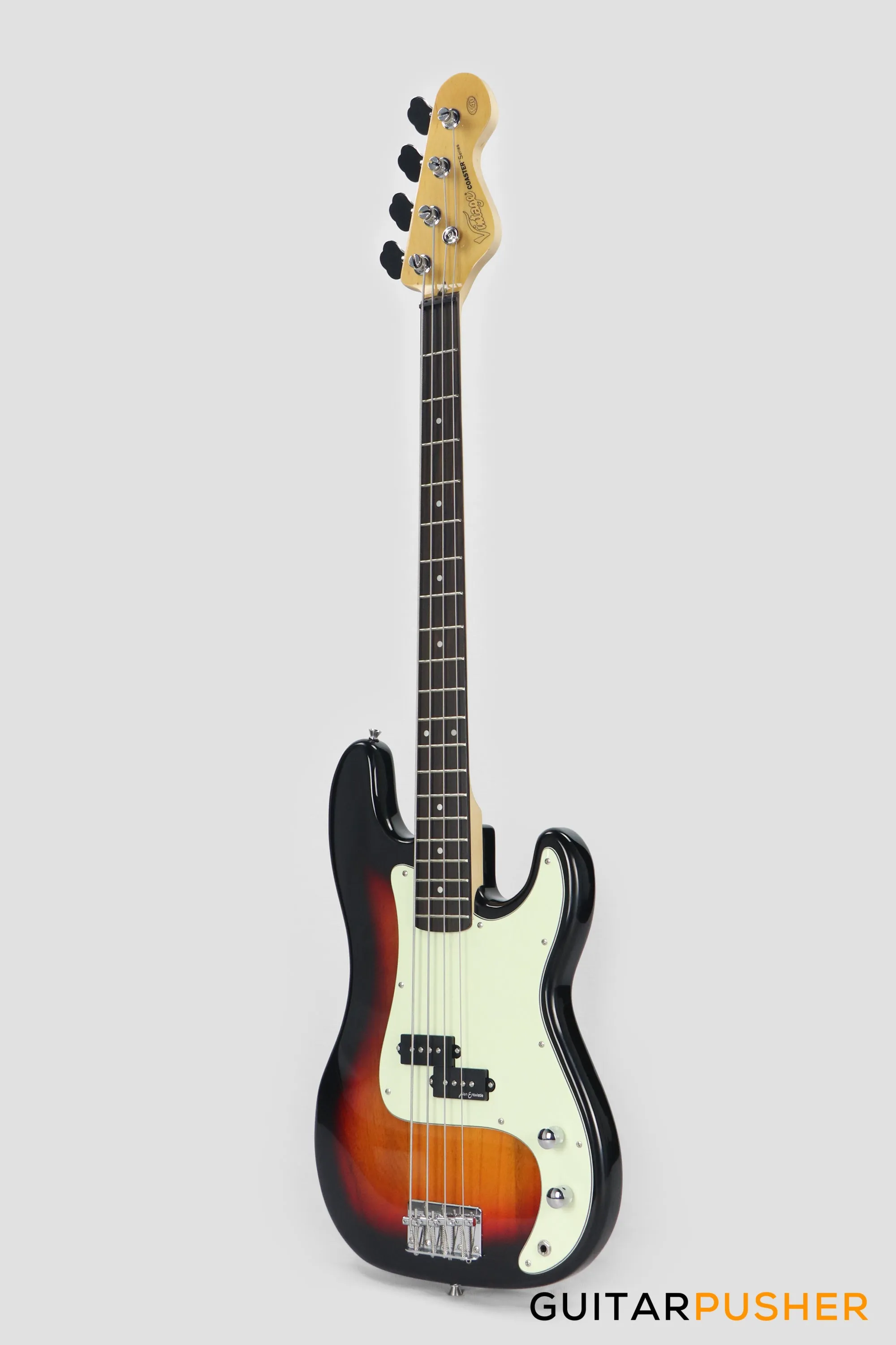 Vintage Coaster Series V40 4-String PB Bass w/ Kinsman 10-Watt Bass Amplifier, Gig Bag, & Accessories - 3-Tone Sunburst