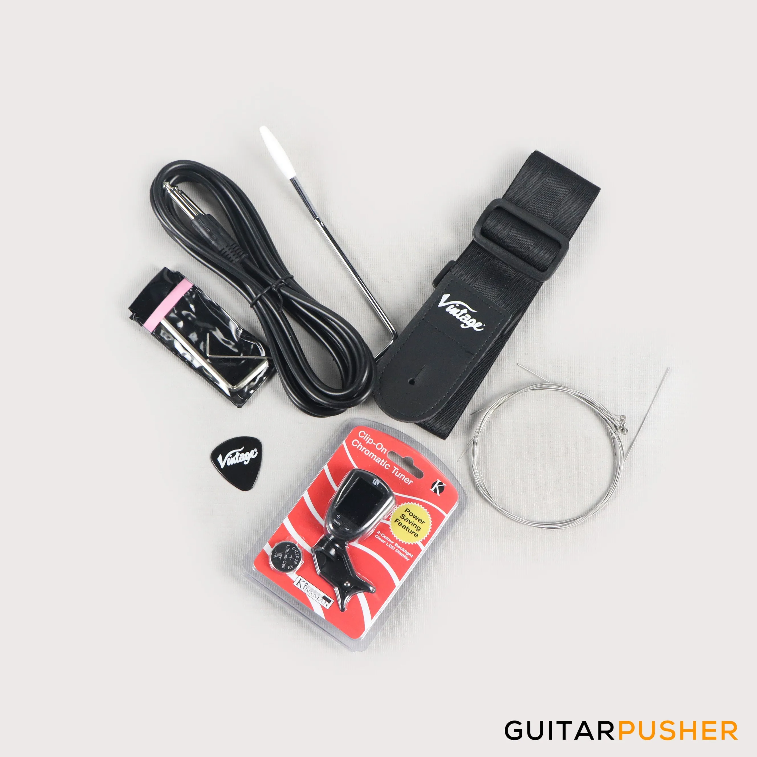 Vintage Coaster Series V40 4-String PB Bass w/ Kinsman 10-Watt Bass Amplifier, Gig Bag, & Accessories - 3-Tone Sunburst