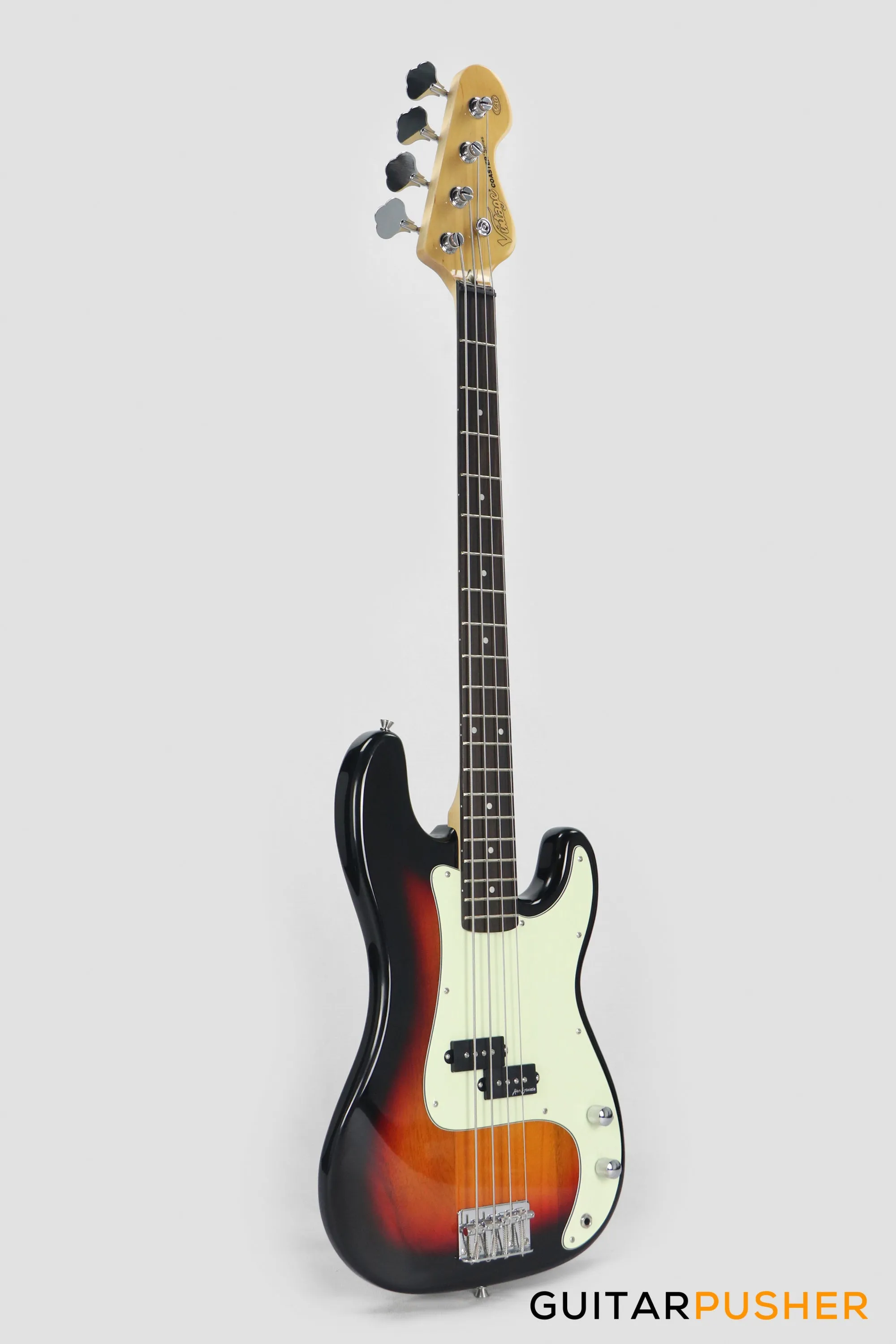 Vintage Coaster Series V40 4-String PB Bass w/ Kinsman 10-Watt Bass Amplifier, Gig Bag, & Accessories - 3-Tone Sunburst