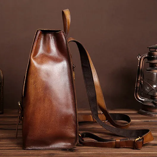 Vintage Womens Brown Leather Backpack Purse Cool Backpacks For Women