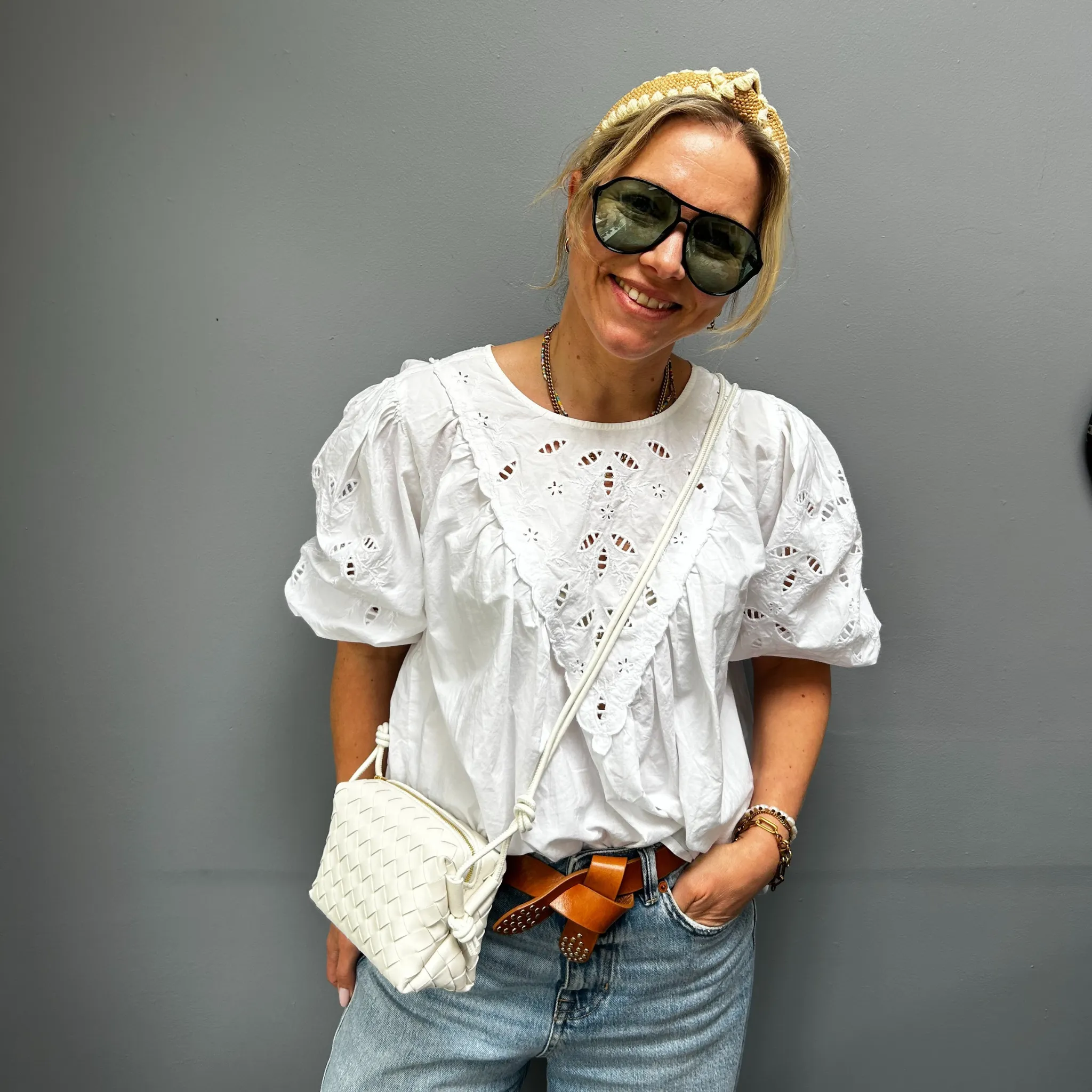 Woven Leather Looped Shoulder Bags