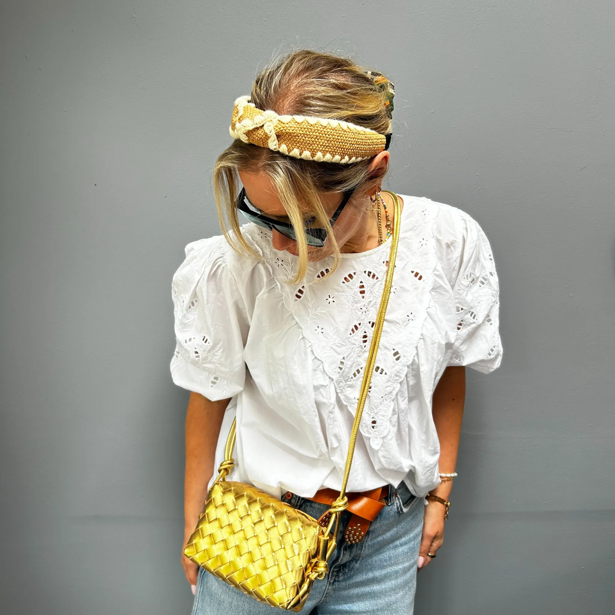 Woven Leather Looped Shoulder Bags