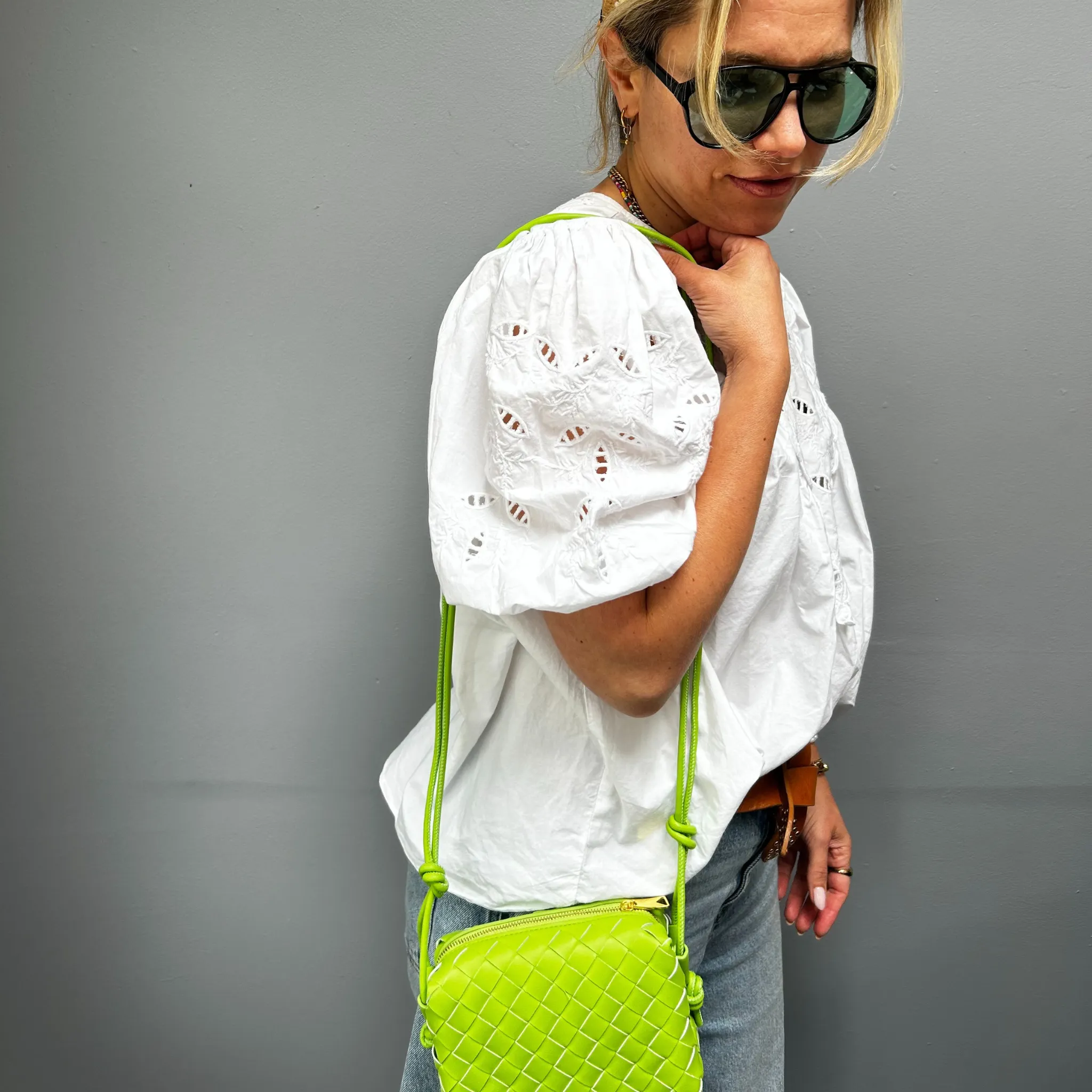 Woven Leather Looped Shoulder Bags