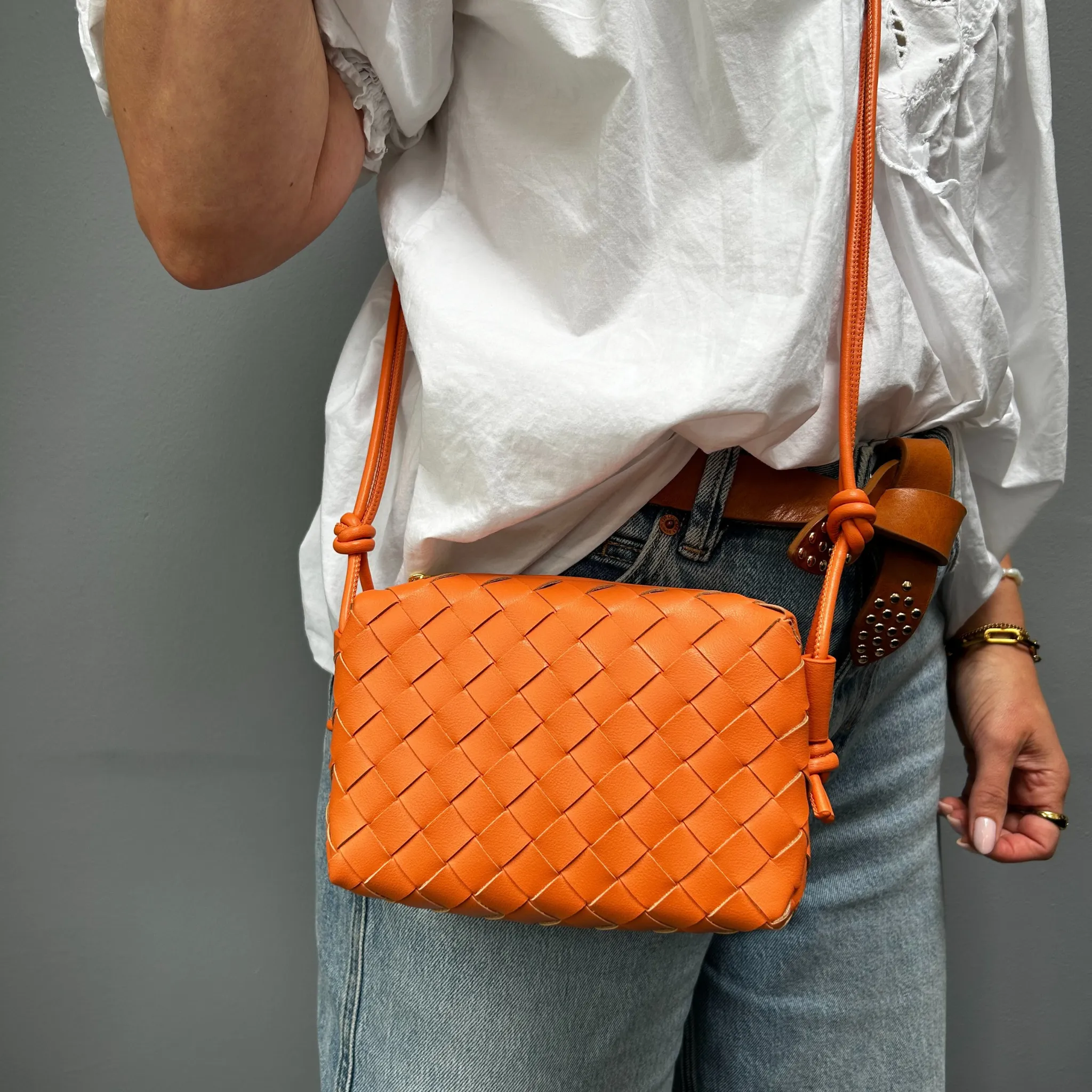 Woven Leather Looped Shoulder Bags