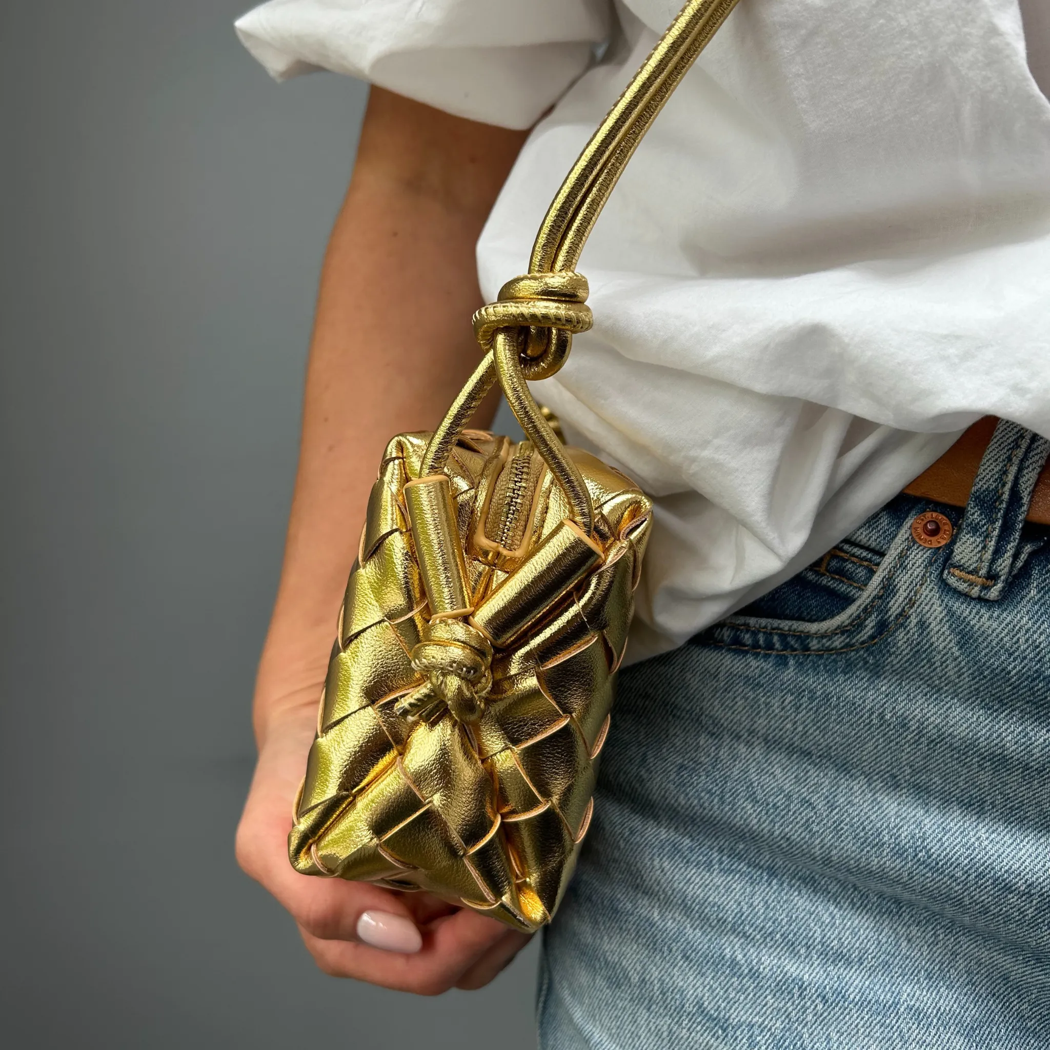 Woven Leather Looped Shoulder Bags