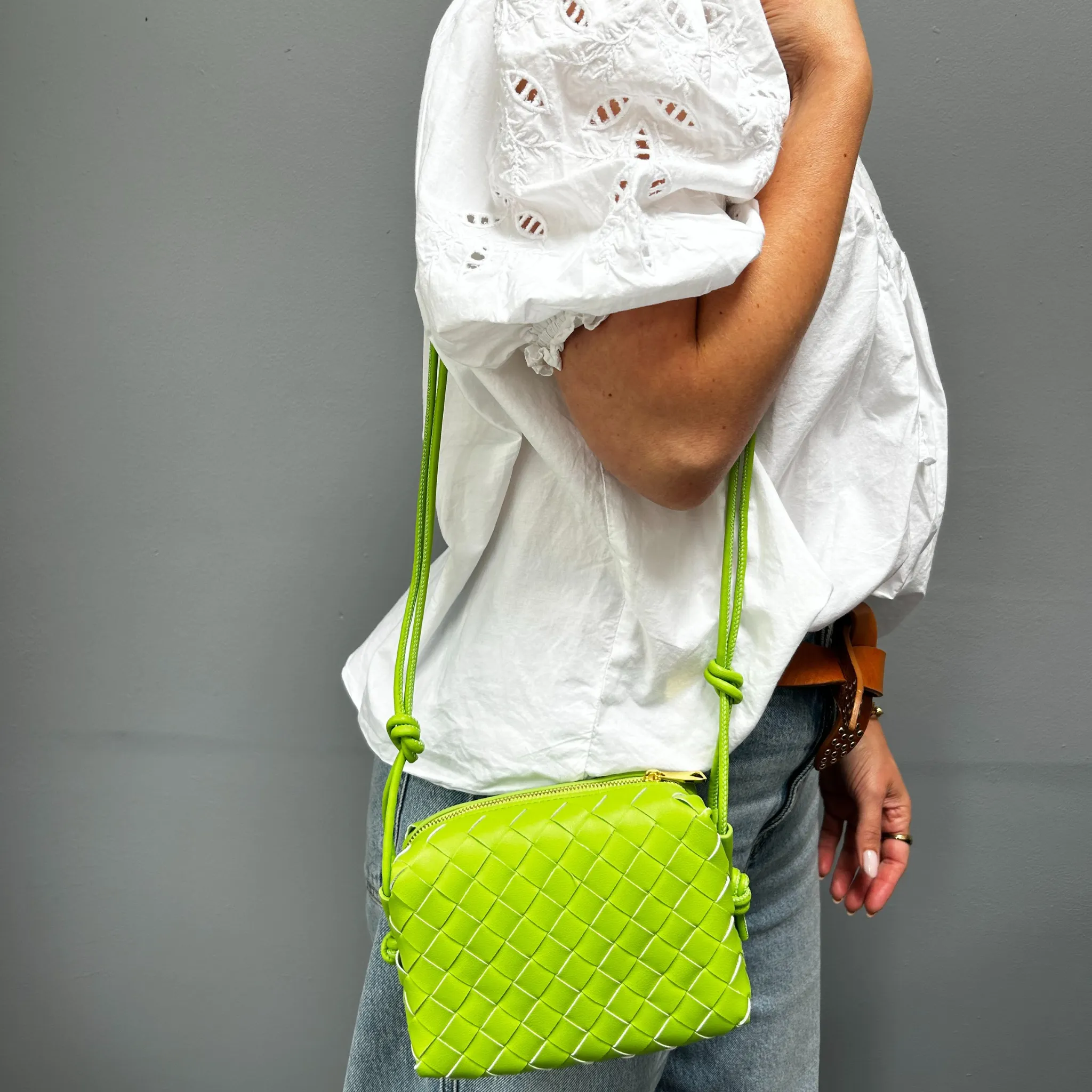 Woven Leather Looped Shoulder Bags