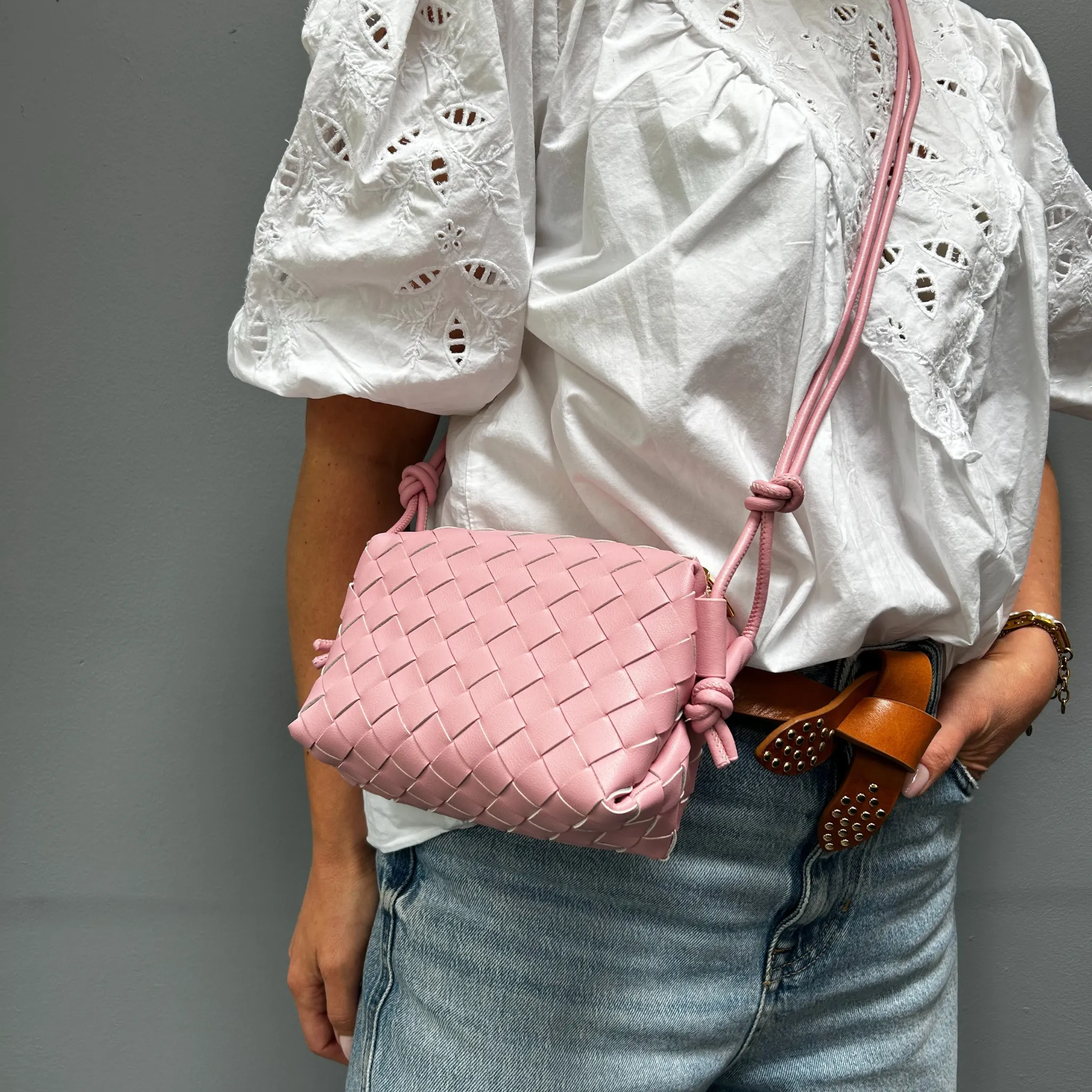 Woven Leather Looped Shoulder Bags