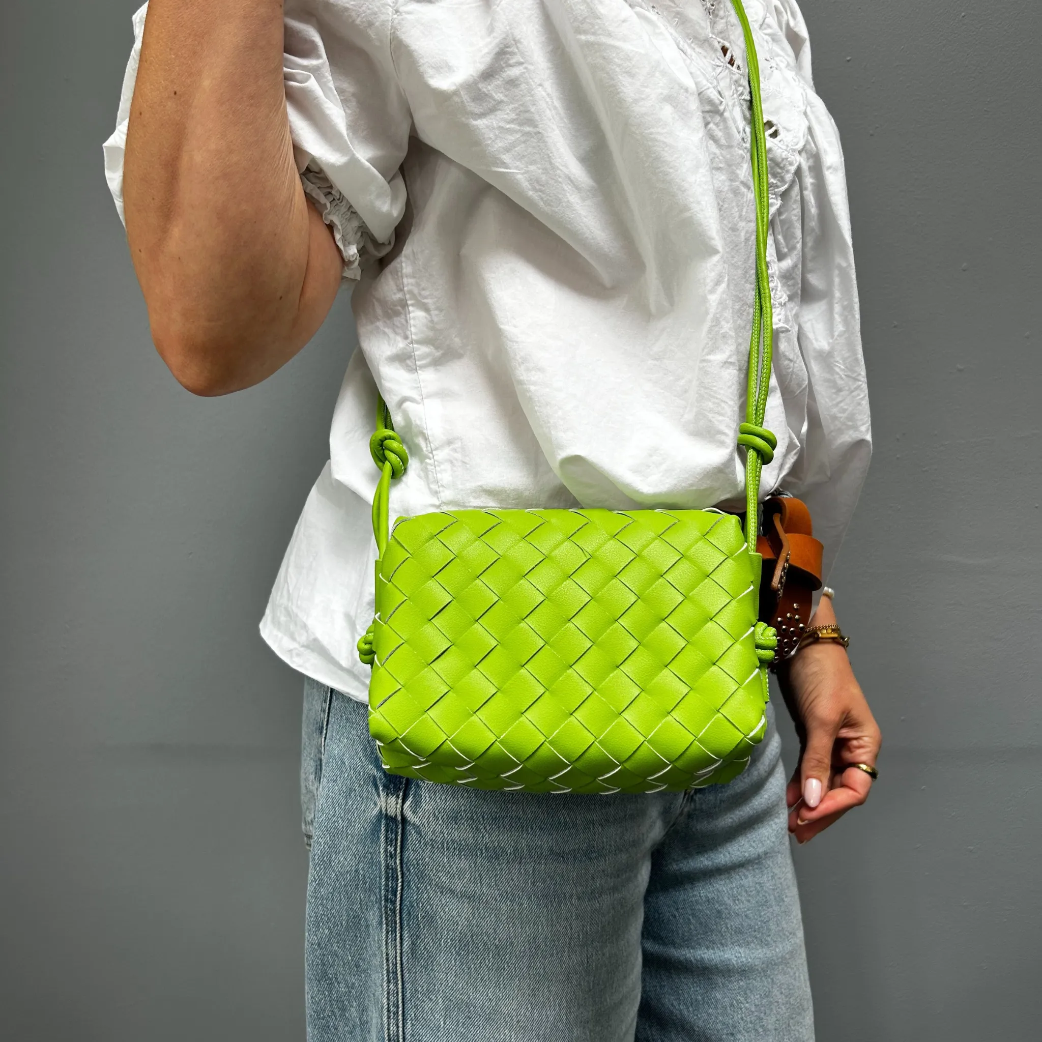 Woven Leather Looped Shoulder Bags
