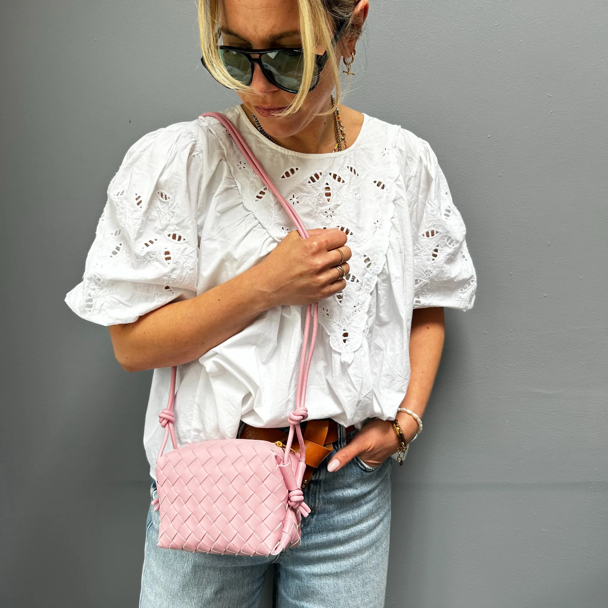 Woven Leather Looped Shoulder Bags