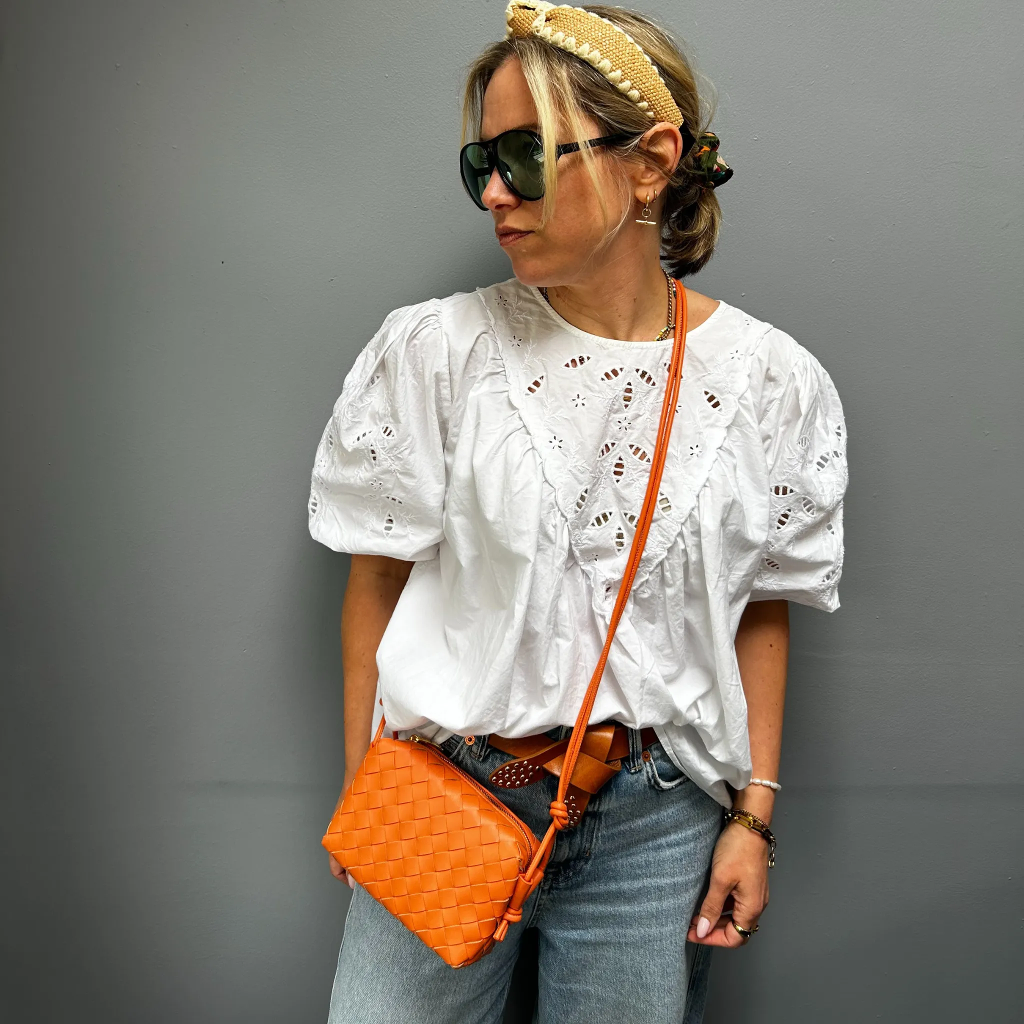 Woven Leather Looped Shoulder Bags