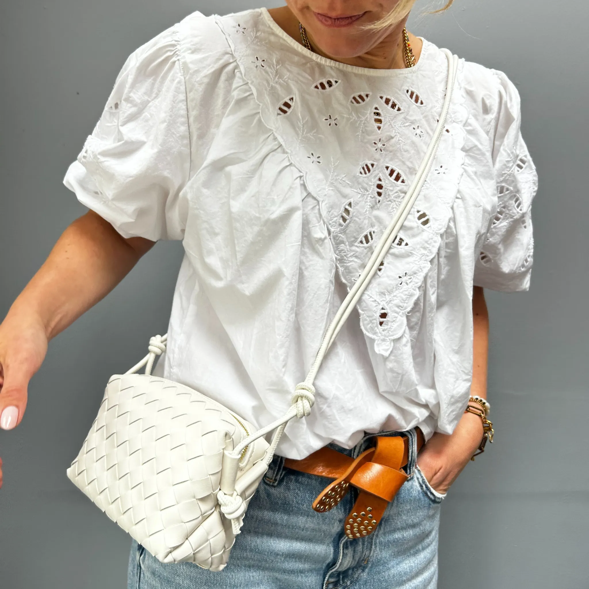Woven Leather Looped Shoulder Bags