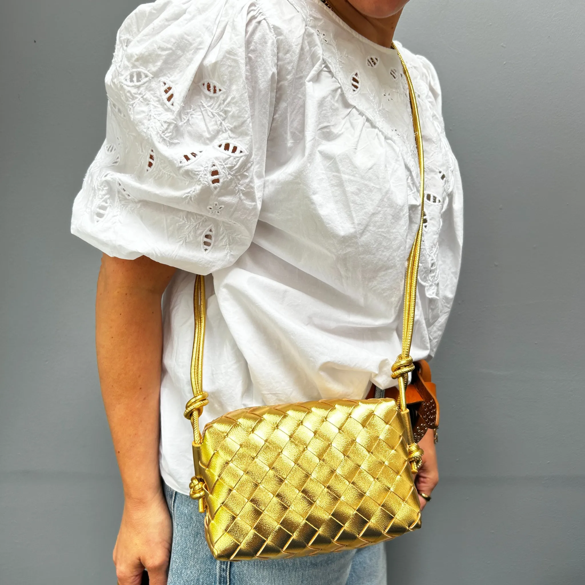 Woven Leather Looped Shoulder Bags
